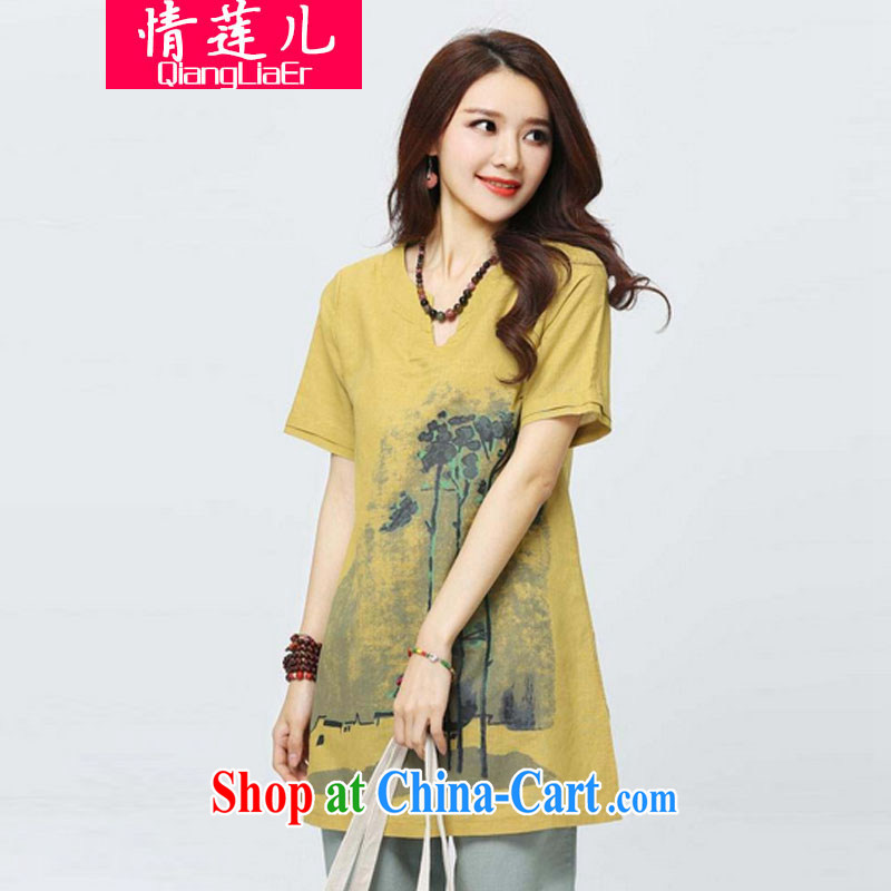 Love Lin's 2015 new stylish new cotton the literary 100 solid ground T-shirt spring and summer long, linen painting Female short-sleeved white XXL, Lin (qinglianer), and, on-line shopping