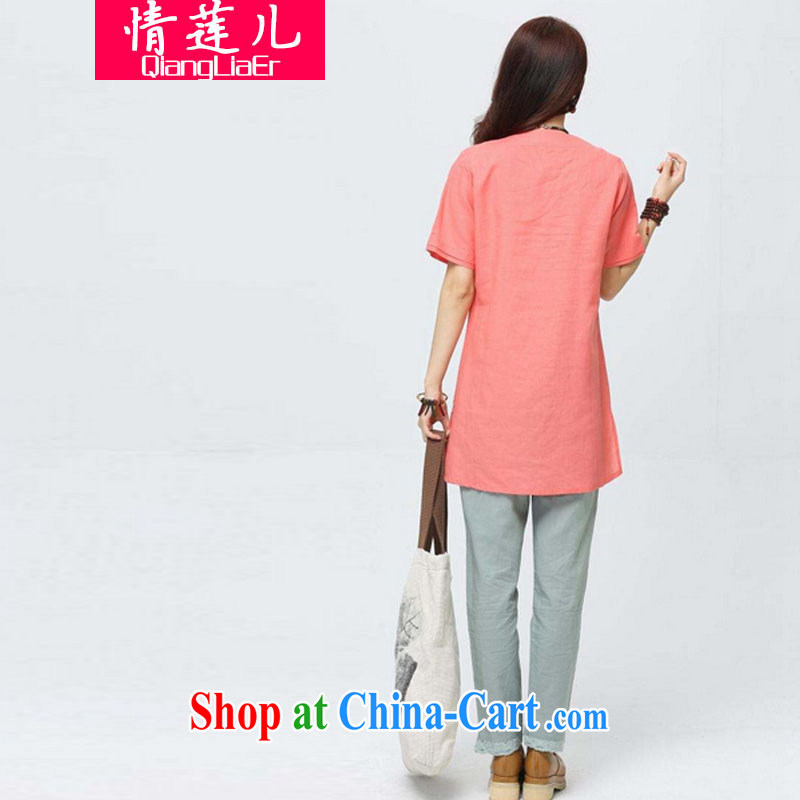 Love Lin's 2015 new stylish new cotton the literary 100 solid ground T-shirt spring and summer long, linen painting Female short-sleeved white XXL, Lin (qinglianer), and, on-line shopping