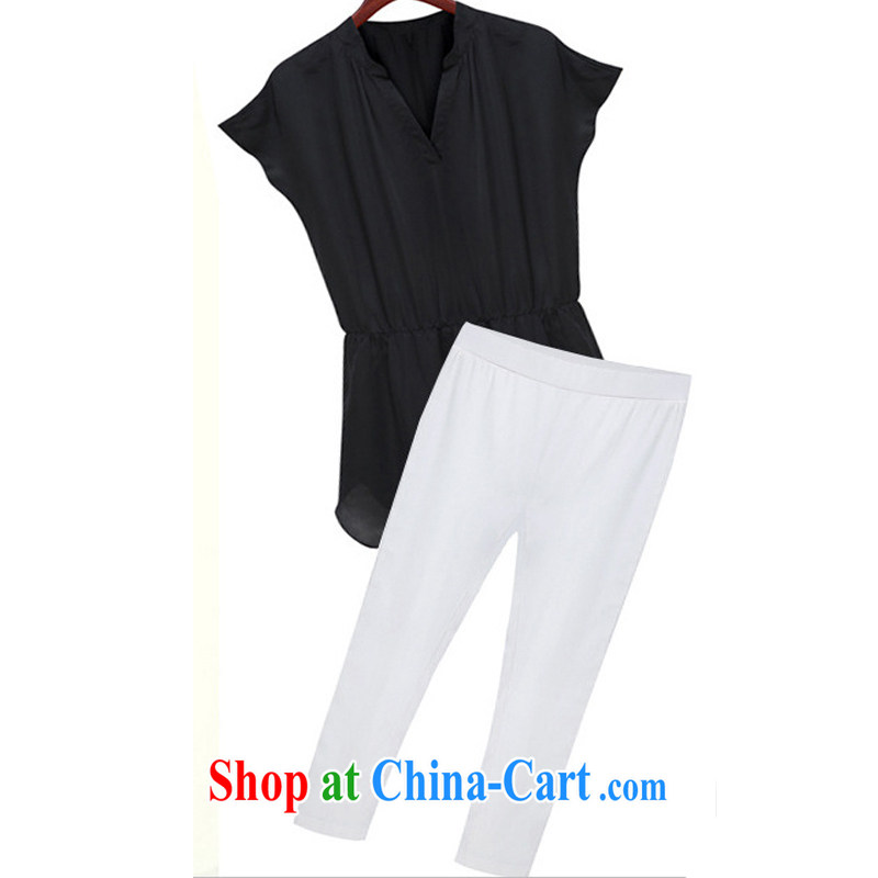 First economy summer sun new, the United States and Europe, two-piece dress casual, long, loose snow woven shirts T-shirt + 7 sub-pants #1729 Black + White pants XL 3 150 - 160 Jack left and right, and first economy, Sun, and shopping on the Internet