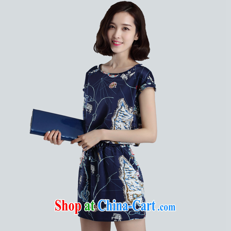 Song Meng Yin Yue XL female summer new, snow-woven-short-sleeved stamp duty, with a relaxed, long silk skirt AS 0121 blue XXL (135 - 150 ) jack, Song had Yin Yue, shopping on the Internet