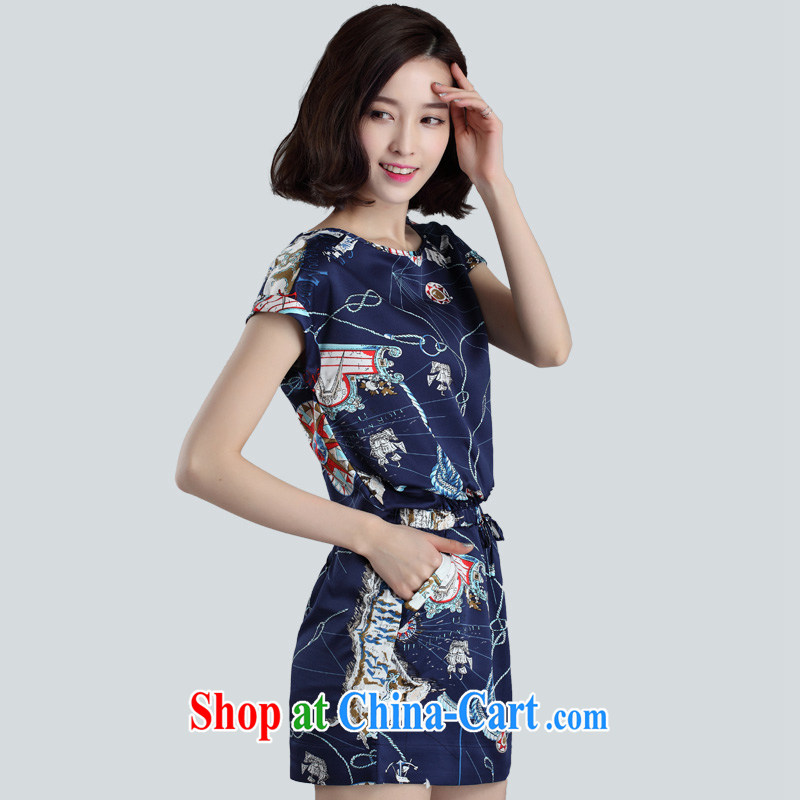 Song Meng Yin Yue XL female summer new, snow-woven-short-sleeved stamp duty, with a relaxed, long silk skirt AS 0121 blue XXL (135 - 150 ) jack, Song had Yin Yue, shopping on the Internet