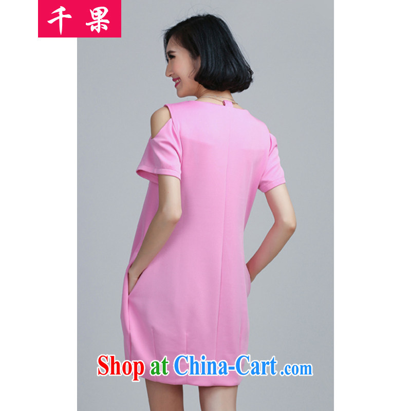 1000 fruit on the MM is indeed increasing, female new summer 200 Jack beauty graphics thin bare shoulders solid skirt short-sleeved loose dresses women 6057 pink 4 XL, 1000 fruit (QIANGUO), online shopping