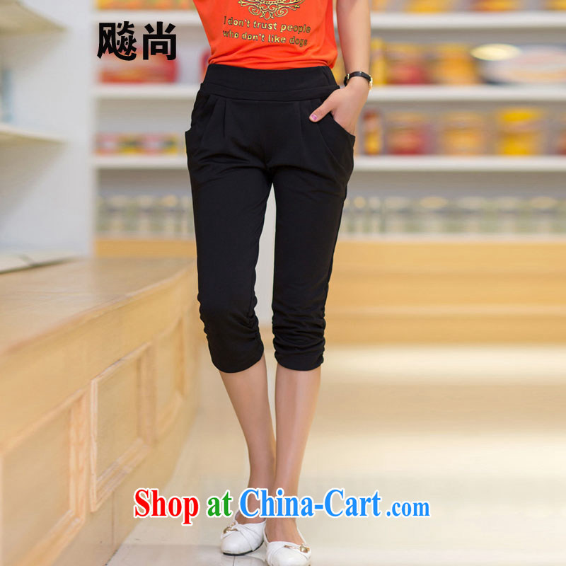 Summer 2015 new thick mm larger women video thin beauty high pop-up 7 pants thick sister and indeed increase black XXXL