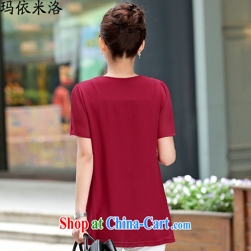 mm thick summer 2015 new blouses short-sleeved Solid Color loose video thin large, female snow woven shirts elegance small T-shirt girl, older women with new maroon XXL recommendations 130 - 145 jack, according to her, and, on-line shopping