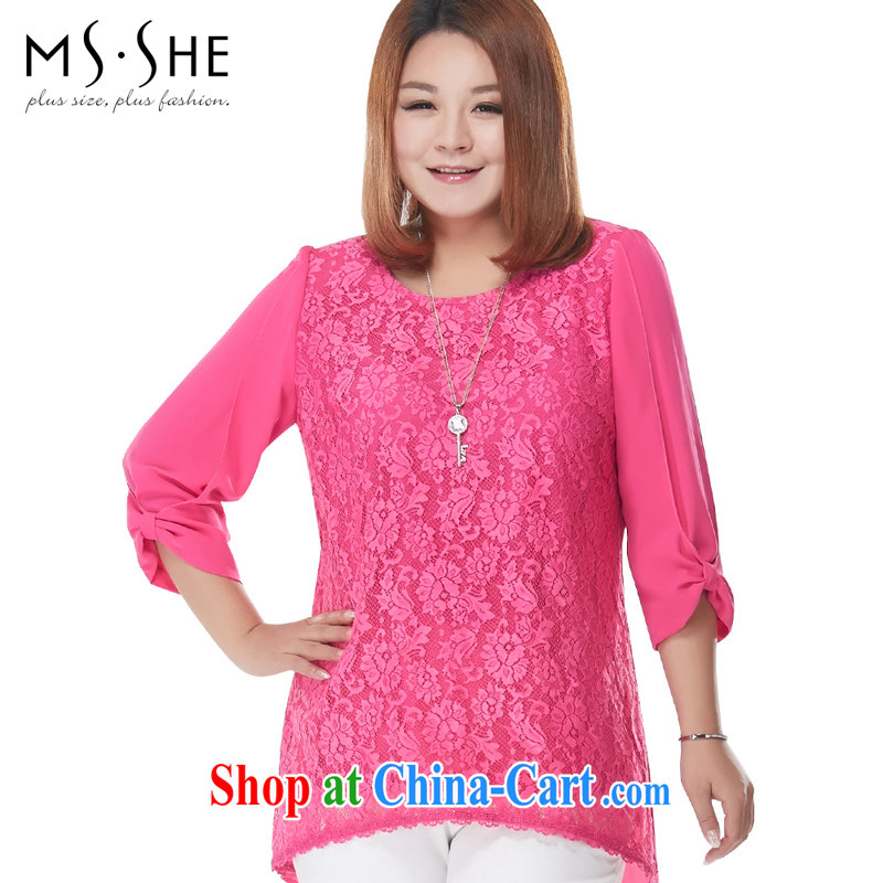 MSSHE XL female snow woven shirts 2015 new summer long in Paragraph 7 sub-cuff lace Flower Snow woven shirts 4055 red 6 XL
