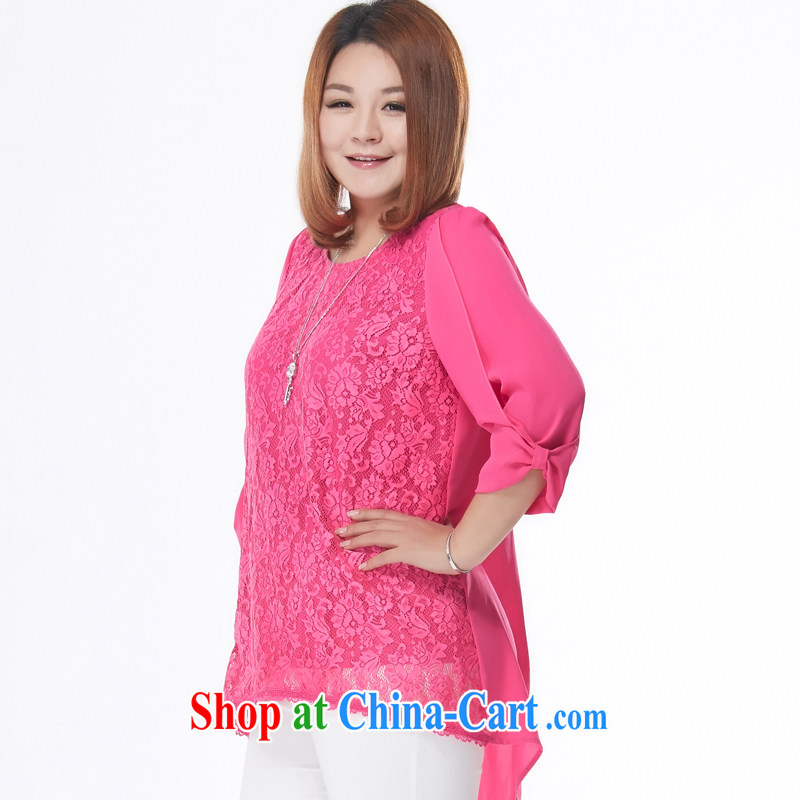MSSHE XL female snow woven shirts 2015 new summer long in Paragraph 7 the cuff lace Flower Snow woven shirts 4055 red 6 XL, Msshe, shopping on the Internet