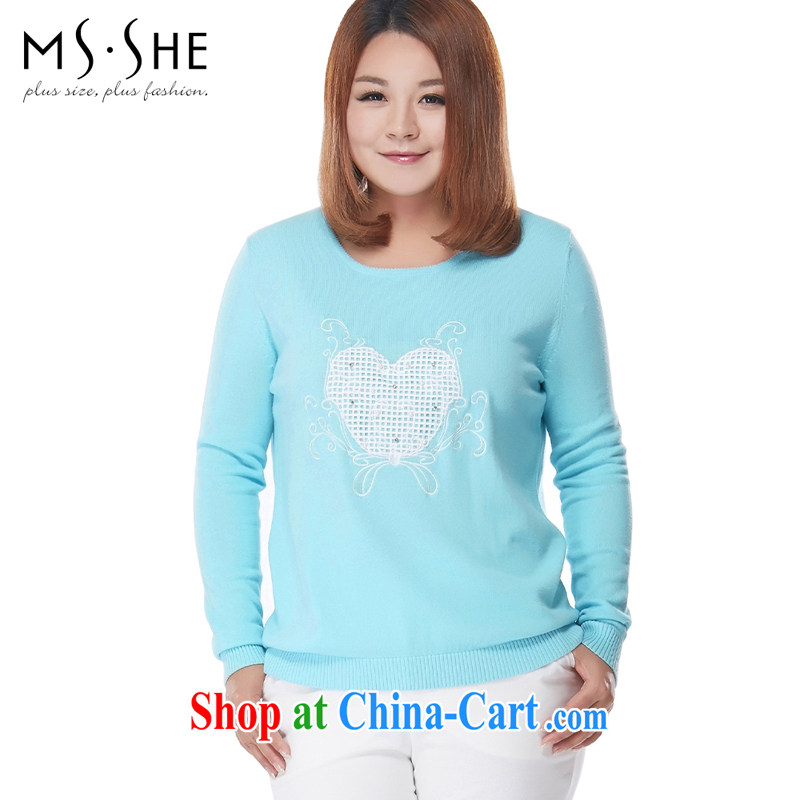 MSSHE XL ladies' 2015 spring embroidered long-sleeved sweater sweater 2605 light blue 4 XL