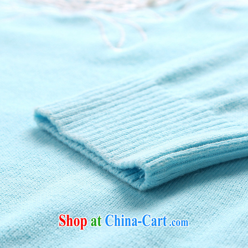 MSSHE XL ladies' 2015 spring embroidered long-sleeved sweater sweater 2605 light blue 4 XL, Msshe, shopping on the Internet