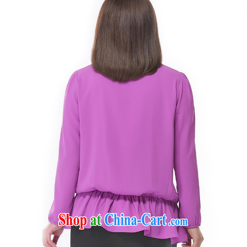 MSSHE XL ladies' 2015 spring Solid Color lace with elastic band waist snow woven shirts long-sleeved T-shirt 2552 purple 6 XL, Msshe, shopping on the Internet