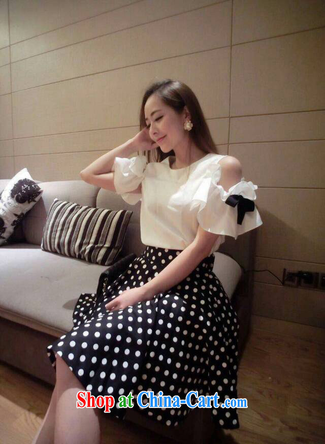Princess Ponte 2015 summer flouncing Bow Tie bare shoulders T-shirt wave point body skirt skirt two piece set with female white + Black M pictures, price, brand platters! Elections are good character, the national distribution, so why buy now enjoy more preferential! Health