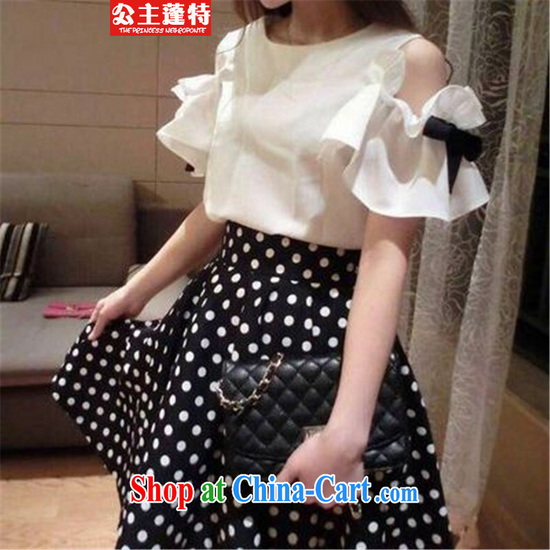 Princess Ponte 2015 summer flouncing Bow Tie bare shoulders T-shirt wave point body skirt skirt two piece set with female white + Black M Princess Negroponte (Princess punt), online shopping
