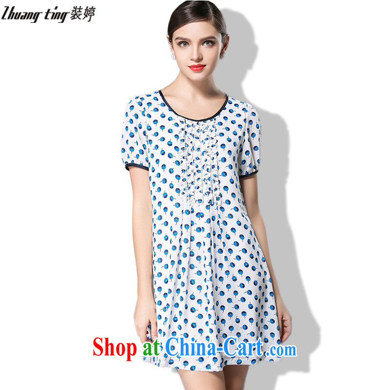 The Ting zhuangting fat people graphics thin summer 2015 the Code women's clothing high-end Europe is the increased emphasis on sister short-sleeved dresses 3354 white 4XL