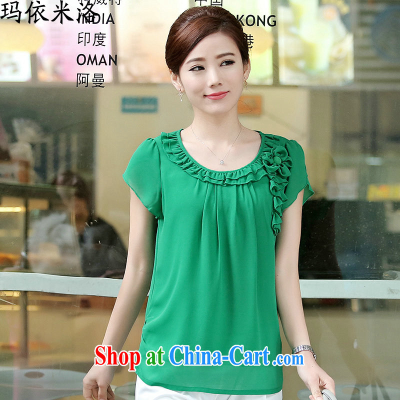 mm thick summer 2015 new female Korean version round-neck collar short-sleeved Solid Color loose video thin large code female snow woven shirts small shirts women T-shirt, older women with new green XXXL recommendations 130 - 145 jack, according to her, and, on-line shopping