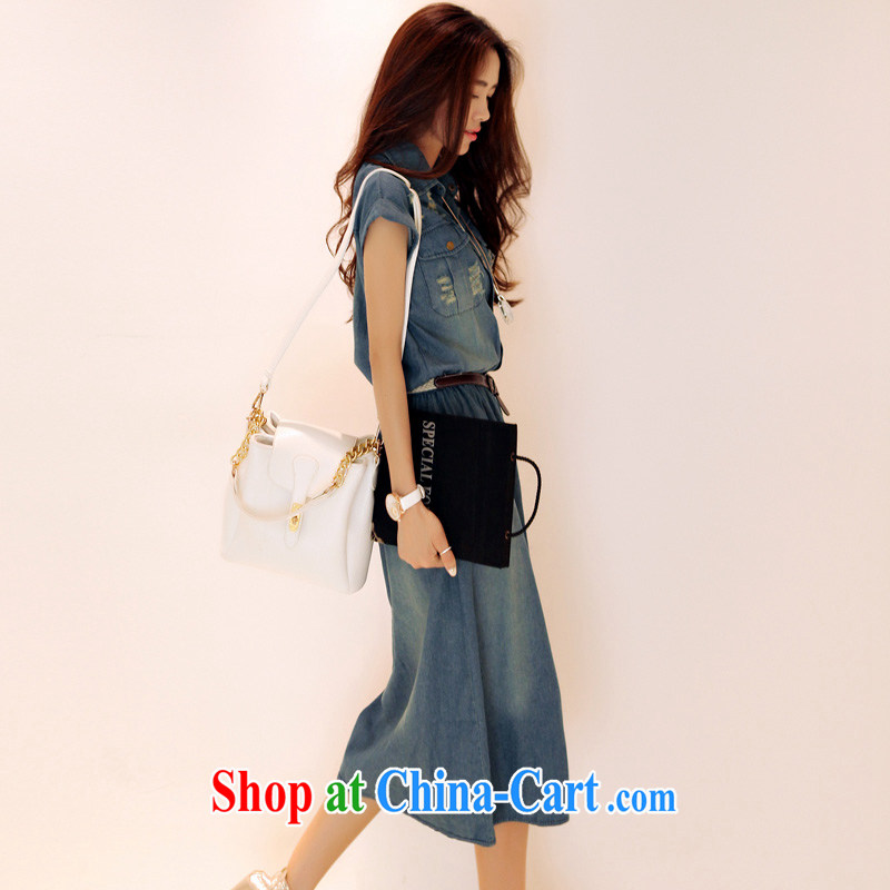 According to perfect summer 2015 new Korean Beauty denim dress code the Dress Casual denim long skirt, belt Y 2190 denim blue XXXL, according to perfect (Yibofei), shopping on the Internet