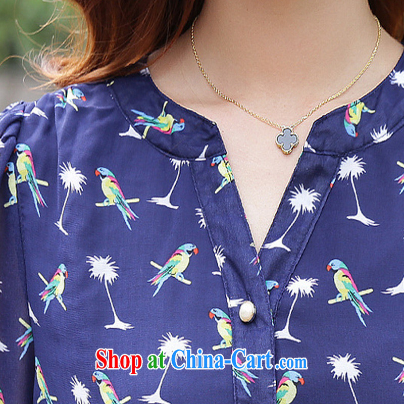 MissDonut 2015 summer New, and indeed increase, fat, female Korean mm thick beauty video skinny bird stamp, long, snow-woven shirts, large blue code 5 XL, MissDonut, shopping on the Internet