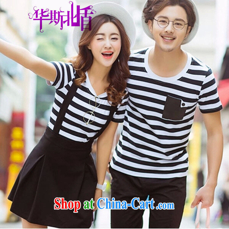 New summer couples with summer skirts women cultivating short-sleeved T-shirt stripes Korean packaged service class picture color male XXL
