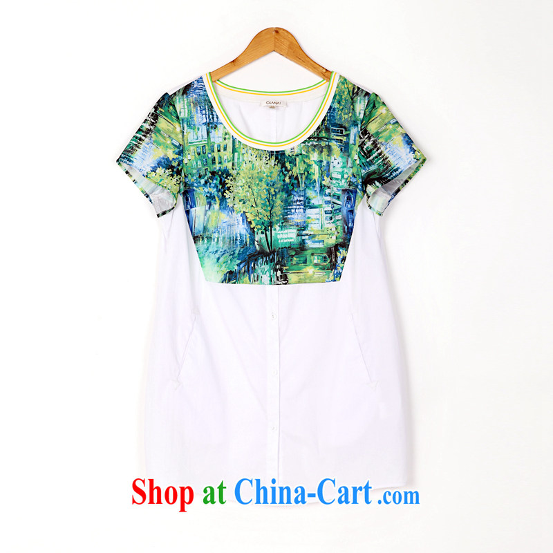 The Constitution is the female 2015 summer new mm thick and fat and loose-stamp long shirt 2560 white with green 118/4 XL pre-sale may 16, shipping, constitution, QIAN AI), shopping on the Internet