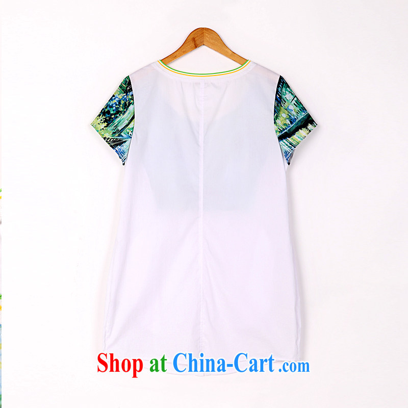 The Constitution is the female 2015 summer new mm thick and fat and loose-stamp long shirt 2560 white with green 118/4 XL pre-sale may 16, shipping, constitution, QIAN AI), shopping on the Internet