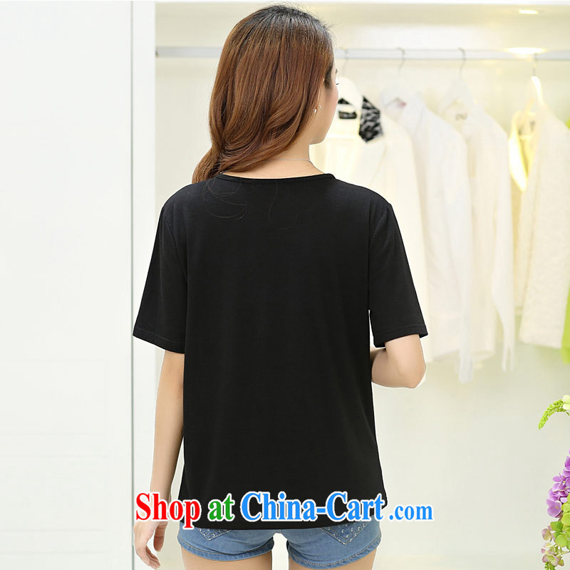 Hi Princess slave Korean large Code women mm thick summer short-sleeved embroidered pin Pearl cotton T shirts, T-shirt Y 56,309 black large code 5 XL, hi Maria slavery, and shopping on the Internet