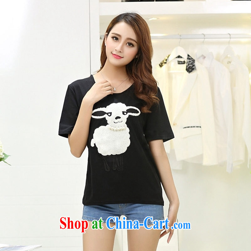 Hi Princess slave Korean large Code women mm thick summer short-sleeved embroidered pin Pearl cotton T shirts, T-shirt Y 56,309 black large code 5 XL, hi Maria slavery, and shopping on the Internet