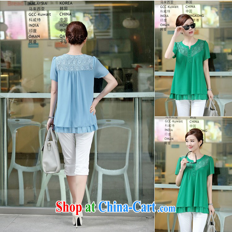 The Ju-Yee Nga 2015 summer new Korean version thick MM lace stitching double-decker Big code female snow woven shirts YZ 5263 light blue XXXL pictures, price, brand platters! Elections are good character, the national distribution, so why buy now enjoy more preferential! Health