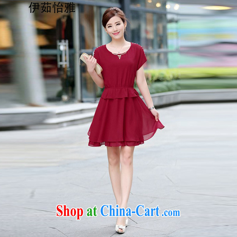 The Ju-yi, the code dress dresses summer new hot drill on cultivating MM graphics thin double snow woven dresses YZ 5361 maroon XXXL