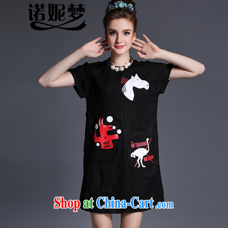 Connie's dream in Europe high-end cotton the dresses and indeed XL female 200 Jack 2015 summer new cute animals stamp on the skirt G 662 black XXXXXL