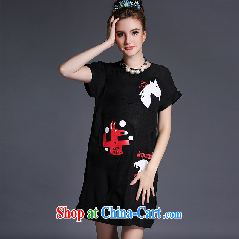 Connie's dream European and American high-end cotton the dresses and indeed increase, female 200 Jack 2015 summer new, cute animals stamp on the skirt G 662 black XXXXXL, Connie dreams, shopping on the Internet