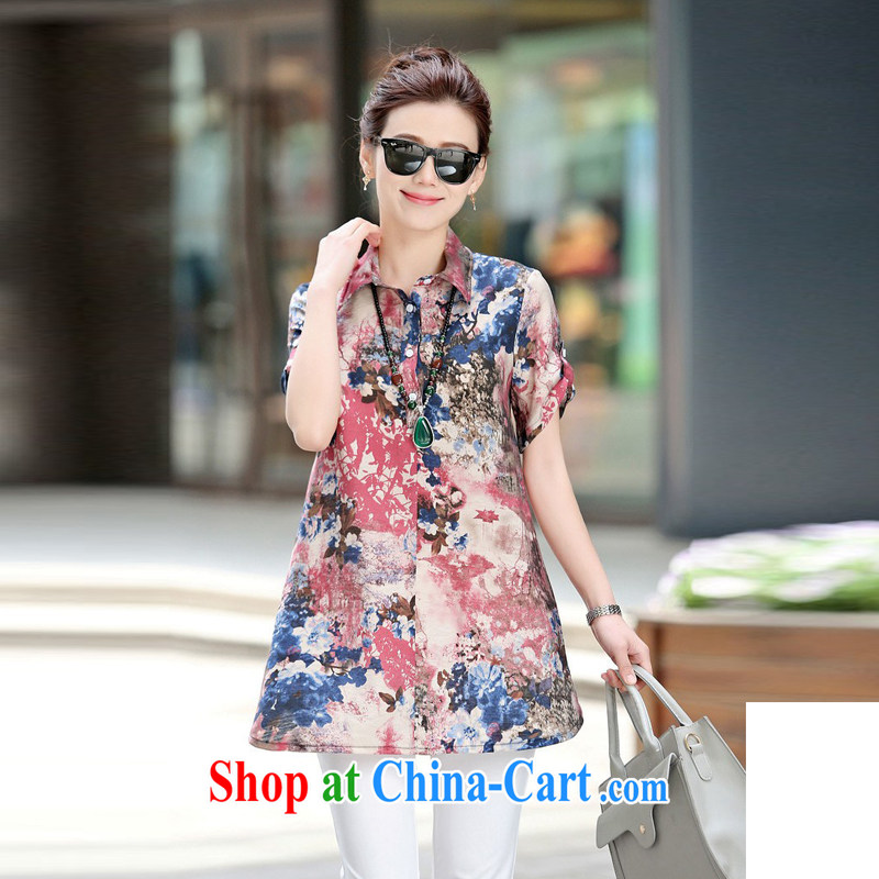 The Ju-Yee Nga 2015 summer new, larger female ink stamp, long, thick sister graphics thin short-sleeve and indeed intensify shirt YZ 5368 Orchid XXXL