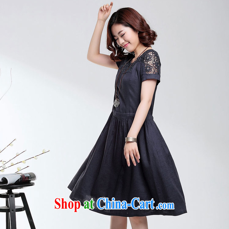 The Ju-Yee Nga 2015 summer lace stitching short-sleeved, long, large, female cotton the dresses YY 15,281 blue XXXL, Yu Yee Nga, shopping on the Internet