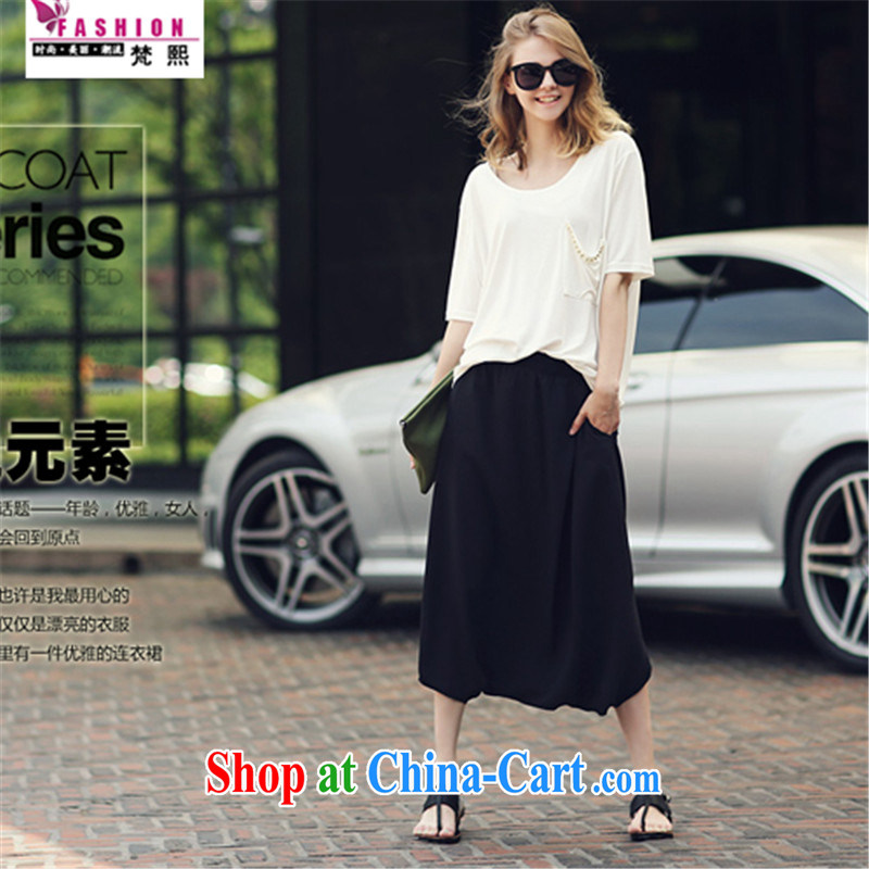 Van Gogh-hee, female new summer, loose video thin T shirt + Harlan pants and skirts pants two-piece thick sister in Europe and America, the female summer new 200 jack can be seen wearing a white T-shirt + black pants XXXL, Van Gogh-hee, shopping on the Internet