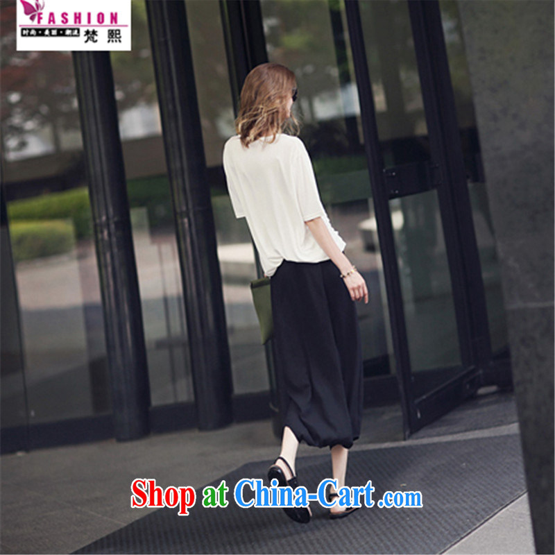 Van Gogh-hee, female new summer, loose video thin T shirt + Harlan pants and skirts pants two-piece thick sister in Europe and America, the female summer new 200 jack can be seen wearing a white T-shirt + black pants XXXL, Van Gogh-hee, shopping on the Internet