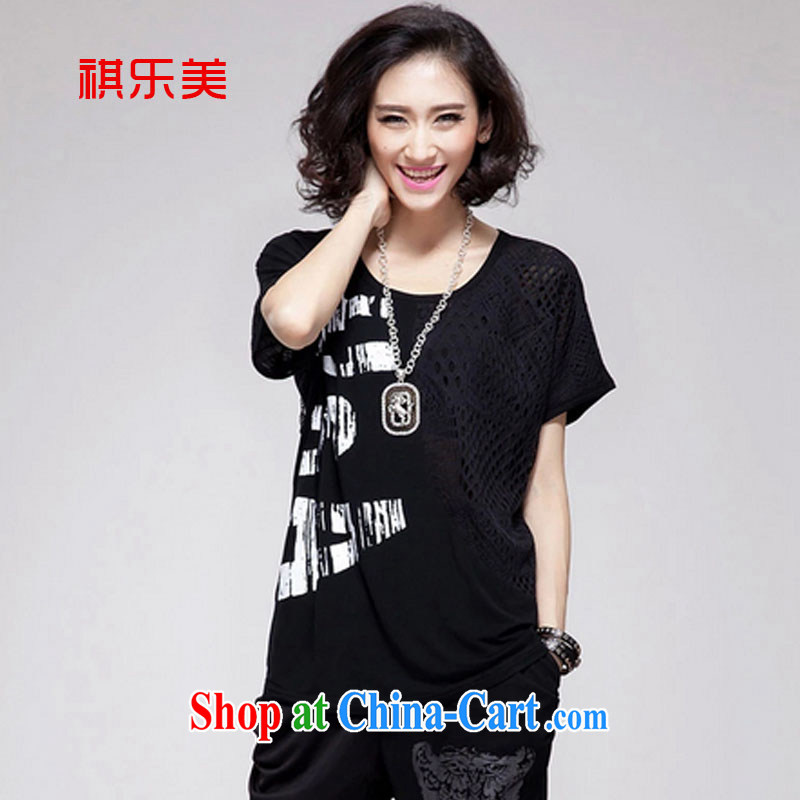 Sincerely, summer 2015 new European and American large code t-shirt girls short-sleeved thick mm T-shirt loose video thin, long Y 8248 black large code