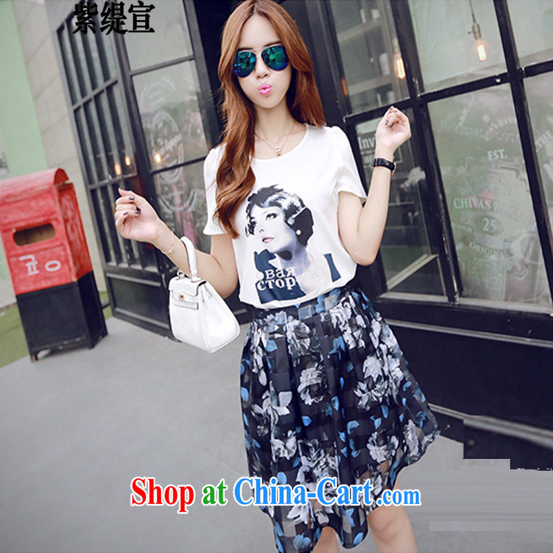 Purple long-sun s version of the greater code female summer two-piece dress short-sleeved snow woven T-shirt + floral body long skirts 8128 _5 XL 180 - 200 about Jack