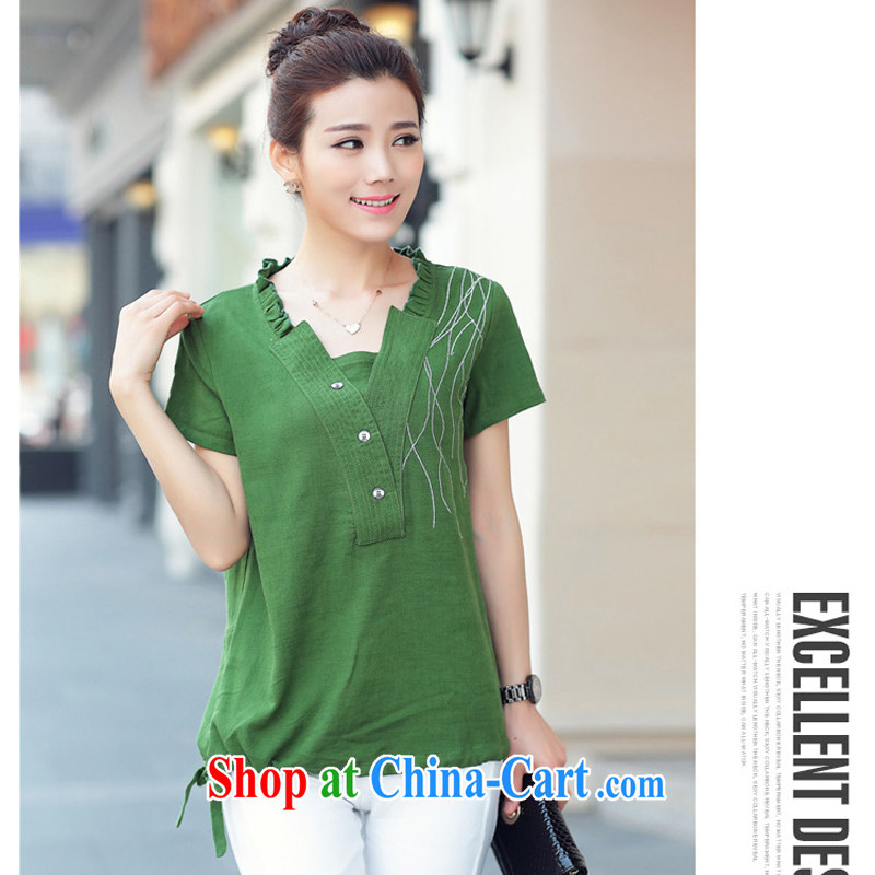 Arrogant season 2015 summer new 30 35 40 years old middle-aged mother with T shirt thick MM T-shirt larger female Green XXXL