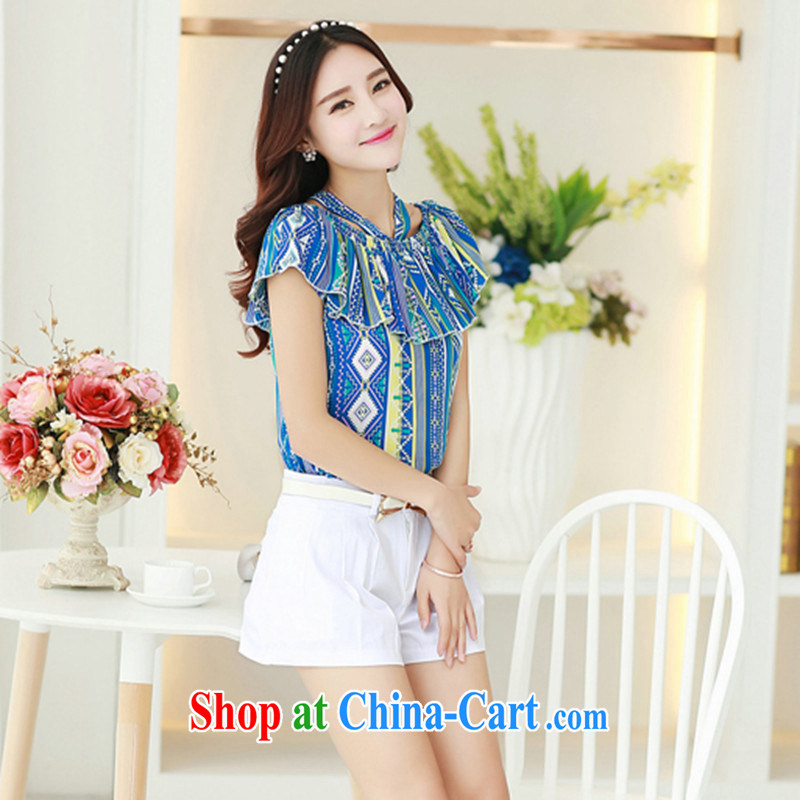 Love, Connie (AIQIAONI) summer 2015 new Korean trendy code package is also Graphics thin Mount Snow also woven shirts loose shorts two piece blue M, love, Connie (AIQIAONI), online shopping