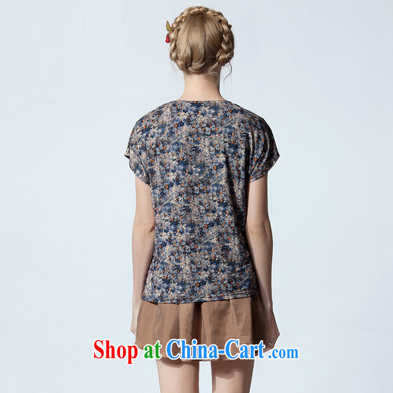 Yi express 2015 spring and summer, the female round-collar floral short-sleeved leave two wrinkled dresses skirts B 2440 Map Color 4 XL clothing, express (ekdi), online shopping