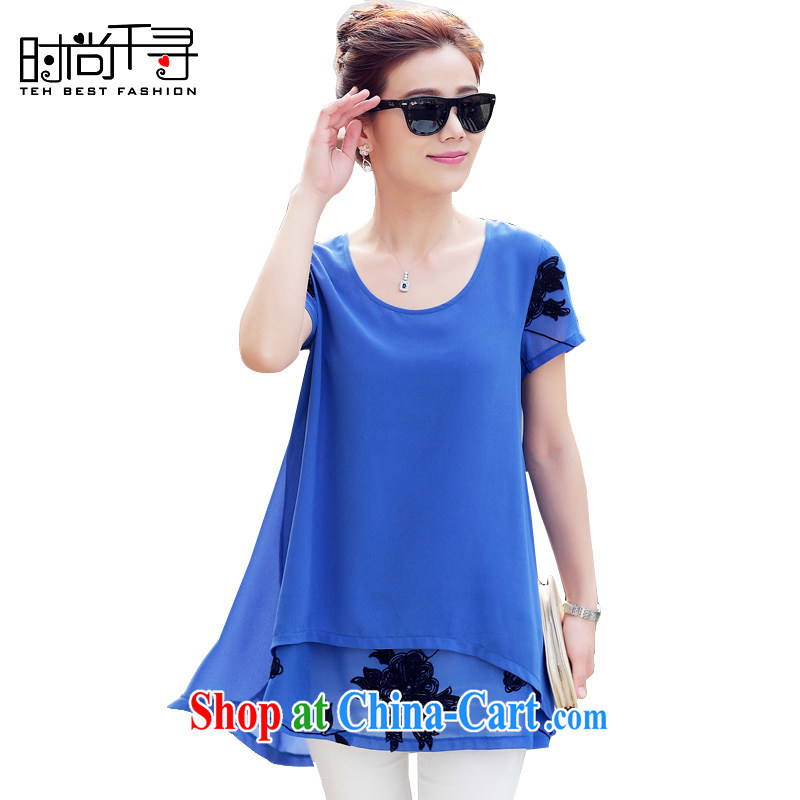 Stylish and 1000 2015 a new leave of two parts loose stamp snow woven shirts women, female summer the history size shirts S 141,588 blue XXL