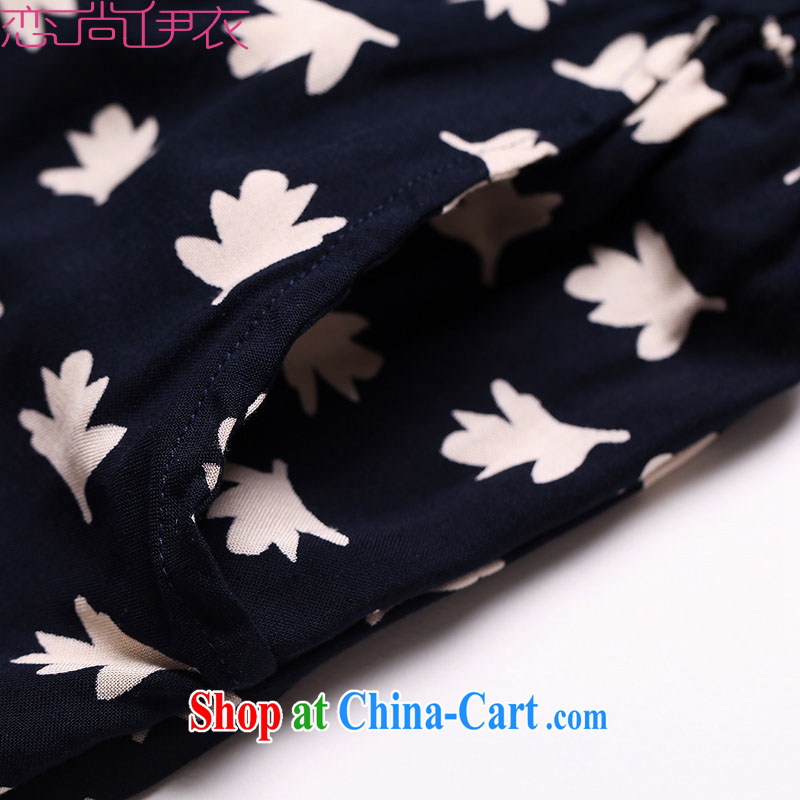 The load is increased, new-Trouser press 7 pants with their children, cotton-trousers modern OL temperament short-sleeve zipper pants T-shirt-pants dark blue leaves 4 XL approximately 145 - 160 jack, land is still the garment, shopping on the Internet
