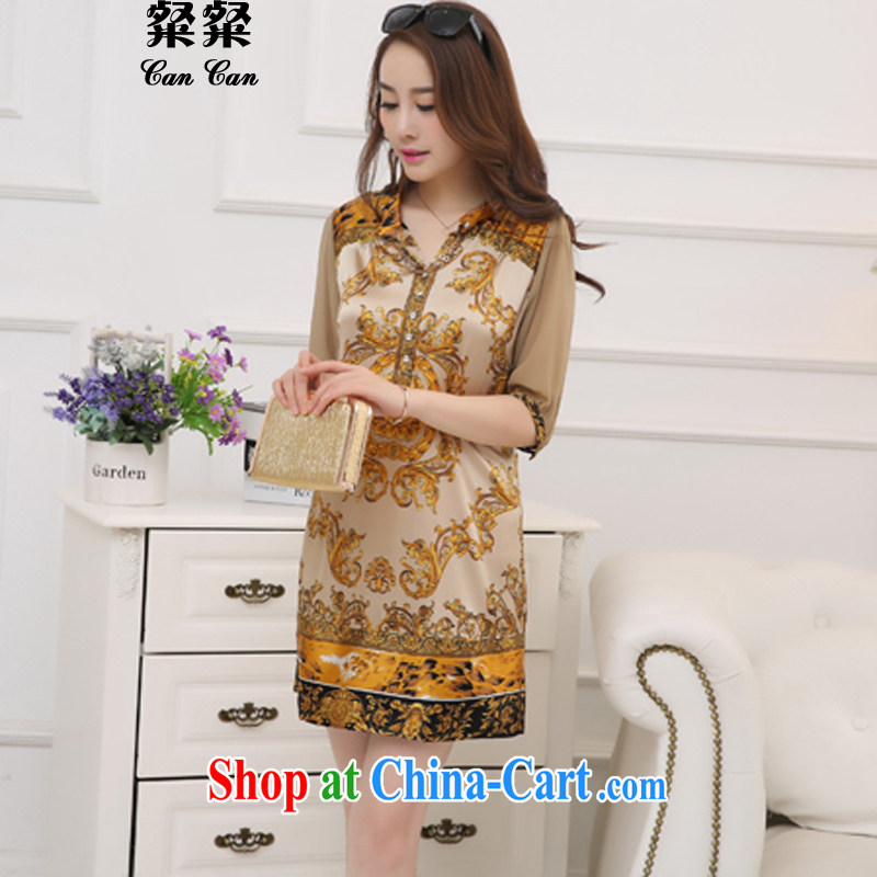 To call for summer 2015 New National wind relaxed and the large, middle-aged mother dresses summer the belt beige 4 XL