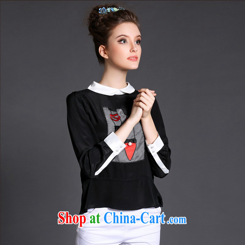 O'Neill could bring about 2015 spring new, the United States and Europe, female 9 cuff Cartoon Animation staple Pearl shirt graphics thin black 4 XL, would bring about (AOFULI), online shopping