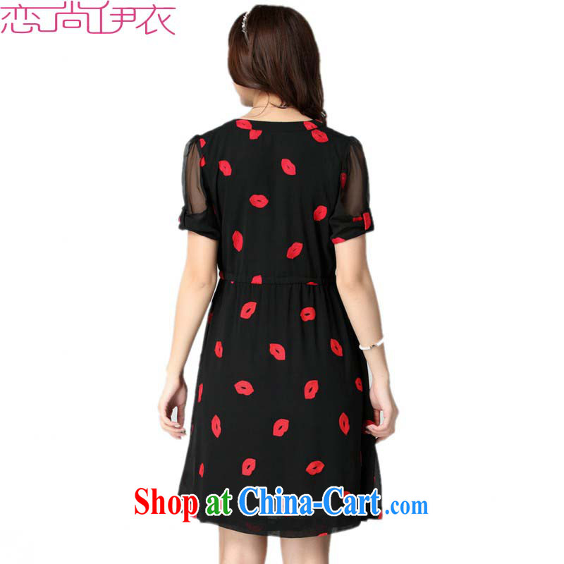 The package-XL women dresses 2015 new Snow-woven shirts sweet V collar red lips stamp short-sleeved ladies T-shirt white-collar, NPC code skirt black 6 XL approximately 170 - 185 jack, land is still the garment, shopping on the Internet