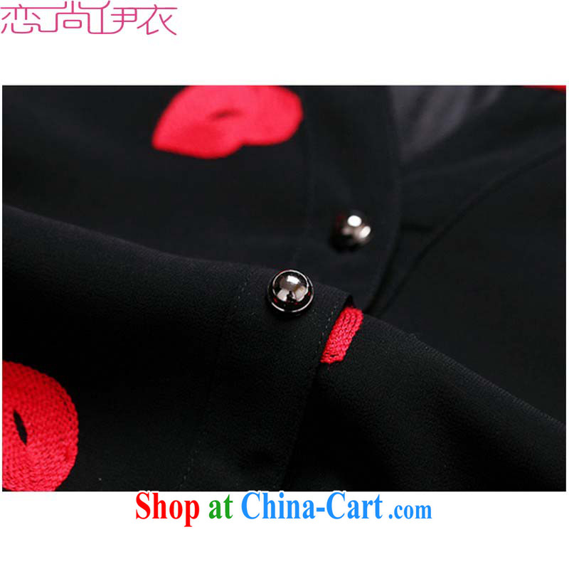 The package-XL women dresses 2015 new Snow-woven shirts sweet V collar red lips stamp short-sleeved ladies T-shirt white-collar, NPC code skirt black 6 XL approximately 170 - 185 jack, land is still the garment, shopping on the Internet