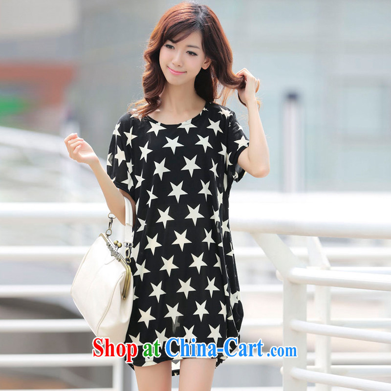 LRWY summer 2015 ultra-loose-knit hem graphics thin and thick XL skyline-Stars stamp short-sleeved dresses, older mothers with maternity dress black are code (suitable for 90 jack - 160 catties MM), lian Ren wu yu, shopping on the Internet