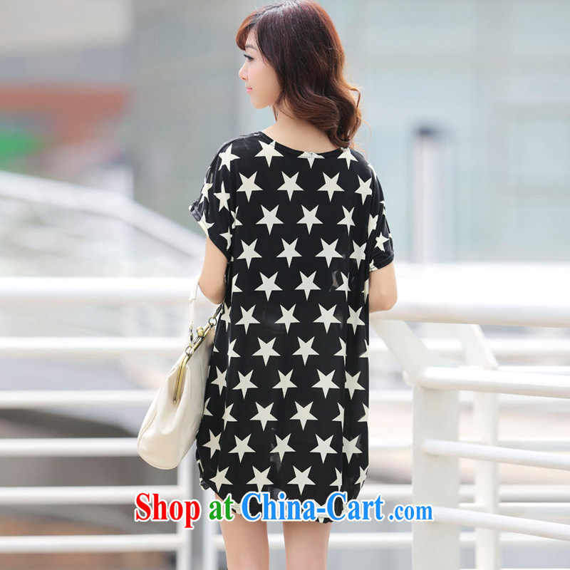 LRWY summer 2015 ultra-loose-knit hem graphics thin and thick XL skyline-Stars stamp short-sleeved dresses, older mothers with maternity dress black are code (suitable for 90 jack - 160 catties MM), lian Ren wu yu, shopping on the Internet