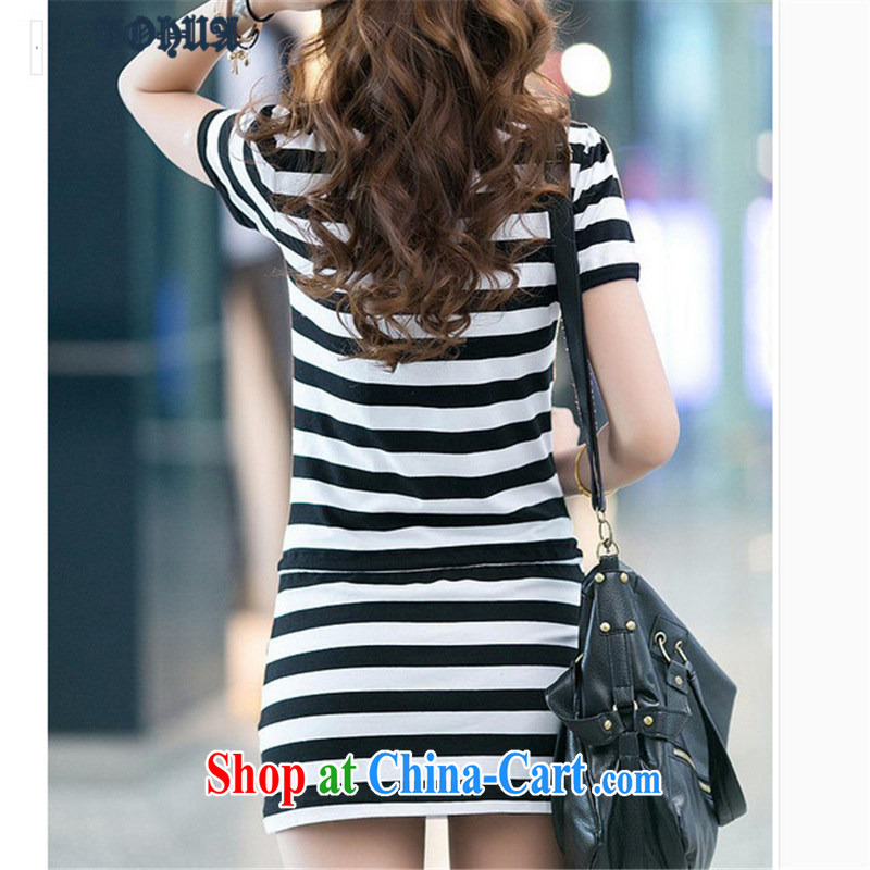 Hua 2015 new thick MM larger sport and leisure stripes short-sleeve cotton beauty package and dresses red code L, Hua, and shopping on the Internet