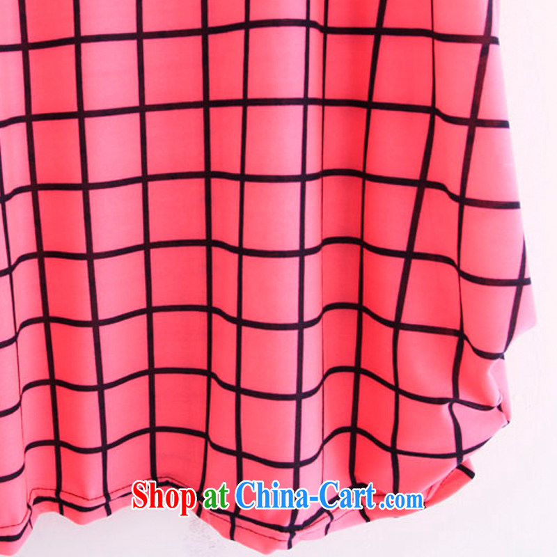 LRWY summer 2015 ultra-liberal pink plaid stamp sweet dresses the code mask poverty and indeed intensify thick MM graphics thin short-sleeved dresses maternity dress pink, code (suitable for 90 jack - 160 catties MM), lian Ren wu yu, shopping on the Internet