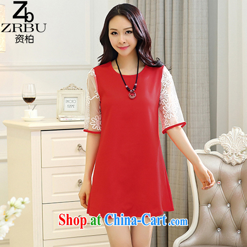 For Pak _ZRBU_ 2015 summer sweet Solid Color thick MM stitching lace cuff in larger female dresses female Z 7161 red 4 XL