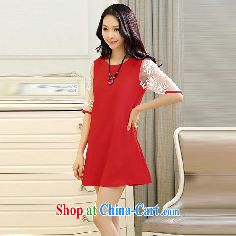 For Pak (ZRBU) 2015 summer sweet Solid Color thick MM stitching lace cuff in the Code women's clothing dresses women Z 7161 red 4 XL, Bo (ZRBU), online shopping