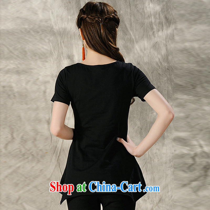 Spring and Summer new Ethnic Wind fine embroidery embroidery, long is not under the Rules is the code ladies short-sleeved shirt T sung lim bird 2015 the payment package mail black 3 XL Sheng Lin, birds, and shopping on the Internet
